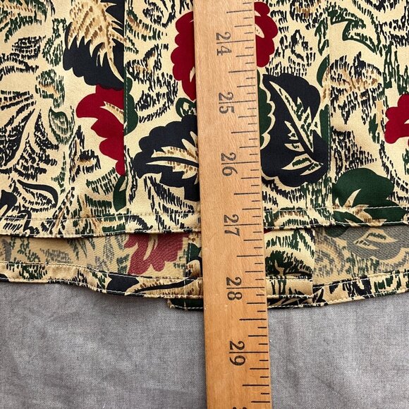 Harve Benard Blouse Women 6‎ Tan Red Leaf Floral Retro Secretary Liquid Silk 80s - Picture 9 of 11